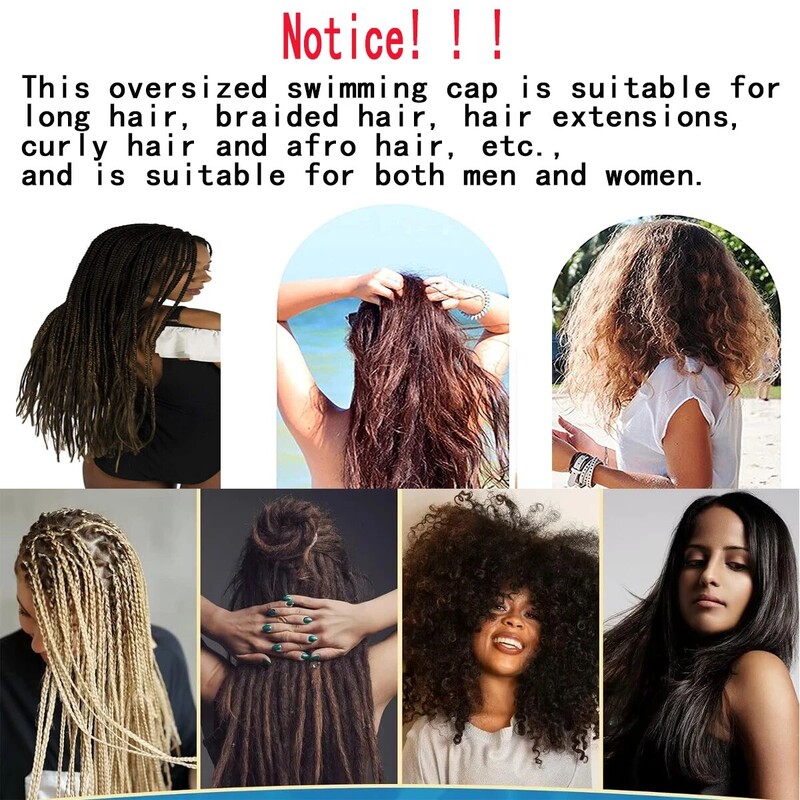 1 buc șapcă de înot supradimensionată cu păr lung, șapcă de înot impermeabilă din silicon potrivită pentru femei, bărbați, împletituri, împletituri, afros