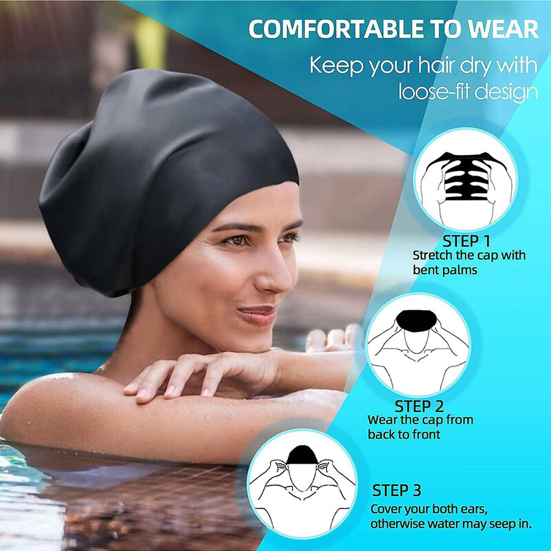 Cască de înot extra mare din silicon, cu păr lung și împletituri murdare, all inclusive șapcă de înot pentru adulți, moale și confortabilă
