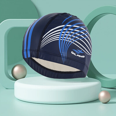 Cască de înot pentru adulți, cu imprimeu la modă, protecție pentru urechi, fără cap tăiat, cu păr lung, șapcă din PU pentru bărbați și femei, șapcă de înot pentru antrenament