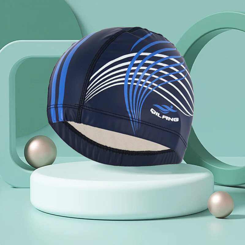 Cască de înot pentru adulți, cu imprimeu la modă, protecție pentru urechi, fără cap tăiat, cu păr lung, șapcă din PU pentru bărbați și femei, șapcă de înot pentru antrenament