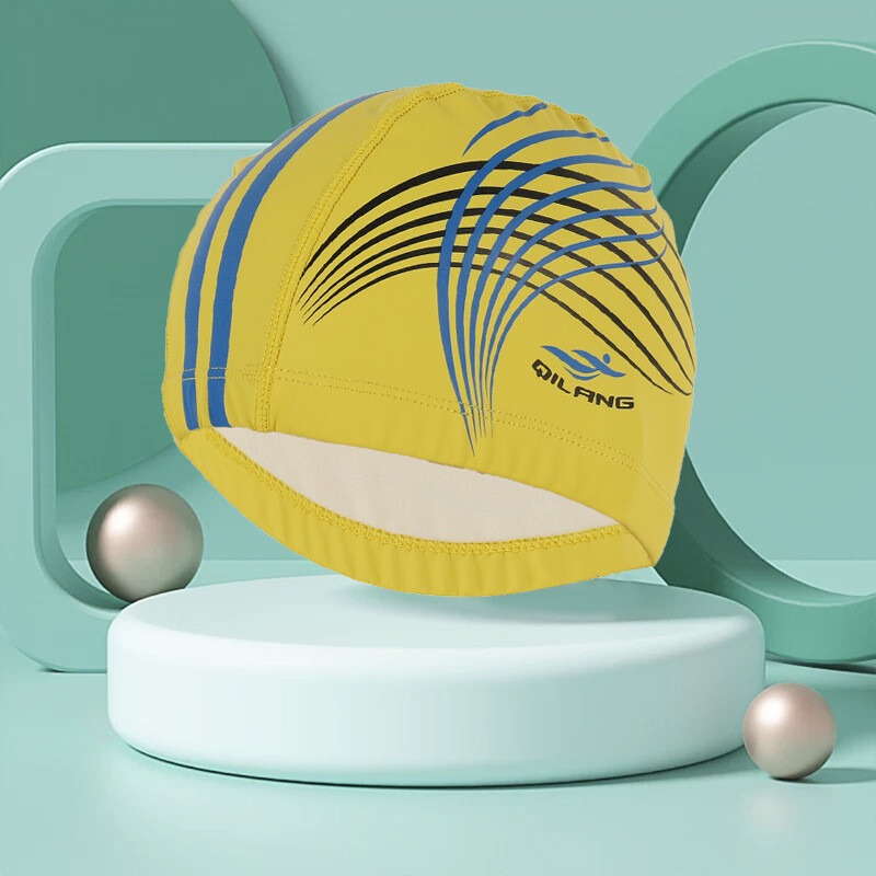 Cască de înot pentru adulți, cu imprimeu la modă, protecție pentru urechi, fără cap tăiat, cu păr lung, șapcă din PU pentru bărbați și femei, șapcă de înot pentru antrenament