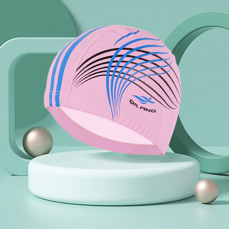 Cască de înot pentru adulți, cu imprimeu la modă, protecție pentru urechi, fără cap tăiat, cu păr lung, șapcă din PU pentru bărbați și femei, șapcă de înot pentru antrenament