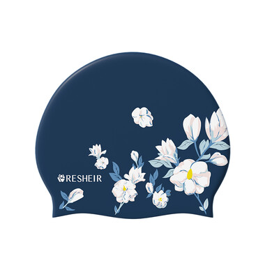 Cască de înot din silicon Cască de înot rezistentă la apă, cu elasticitate ridicată, pentru femei, păr lung, șapcă de înot confortabilă pentru adulți, imprimată