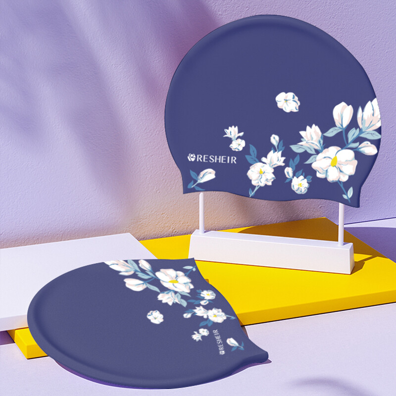 Cască de înot din silicon Cască de înot rezistentă la apă, cu elasticitate ridicată, pentru femei, păr lung, șapcă de înot confortabilă pentru adulți, imprimată