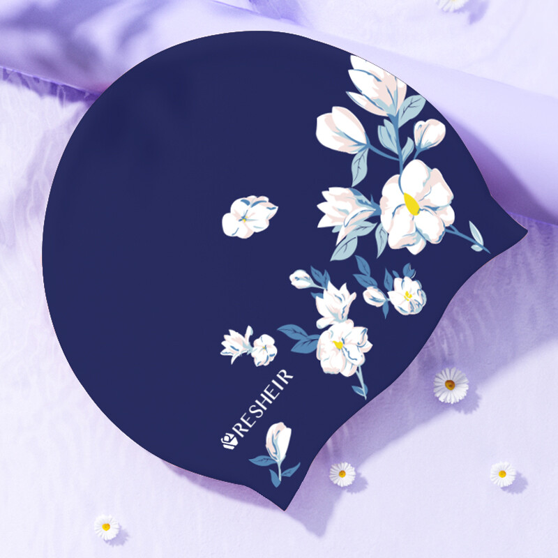 Cască de înot din silicon Cască de înot rezistentă la apă, cu elasticitate ridicată, pentru femei, păr lung, șapcă de înot confortabilă pentru adulți, imprimată