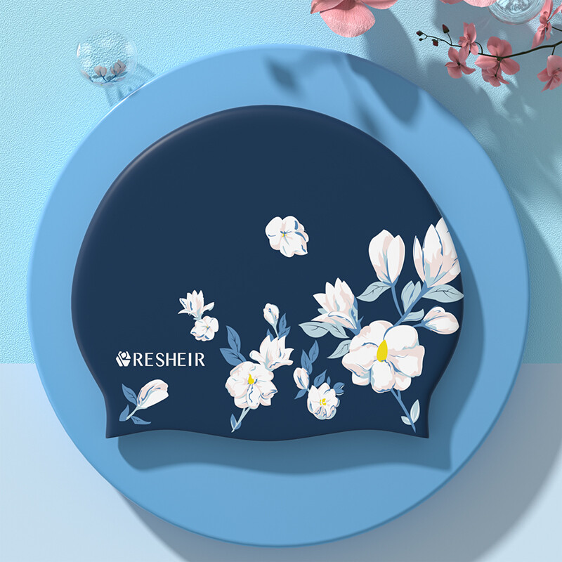 Cască de înot din silicon Cască de înot rezistentă la apă, cu elasticitate ridicată, pentru femei, păr lung, șapcă de înot confortabilă pentru adulți, imprimată