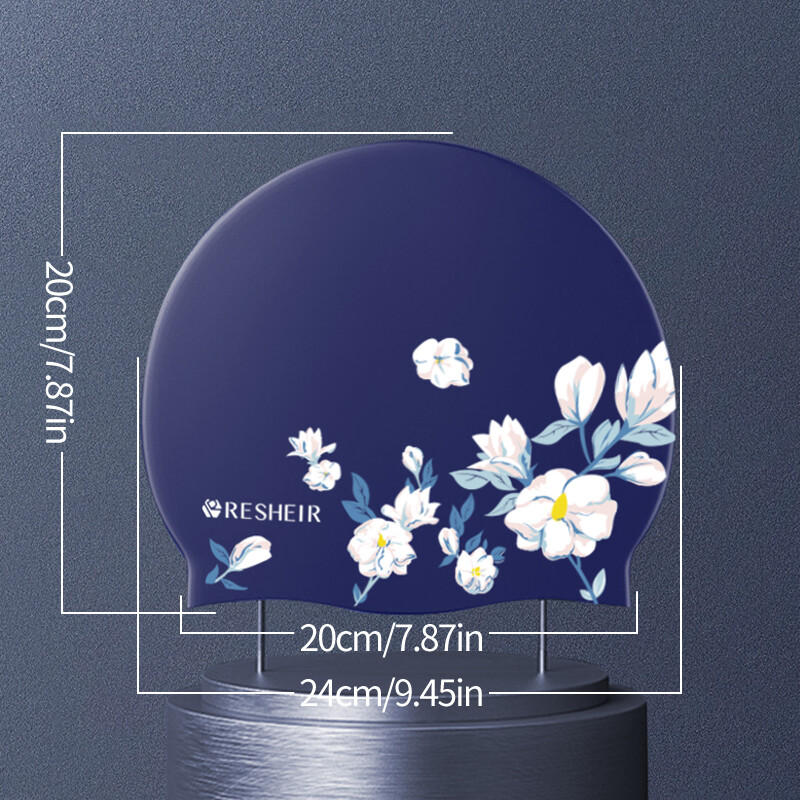 Cască de înot din silicon Cască de înot rezistentă la apă, cu elasticitate ridicată, pentru femei, păr lung, șapcă de înot confortabilă pentru adulți, imprimată