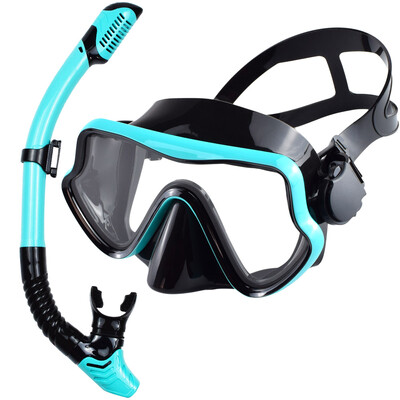 Set de snorkel de mască de scufundări pentru adulți din sticlă securizată Echipament de snorkeling panoramic profesional pentru antrenament de înot Kit de snorkel