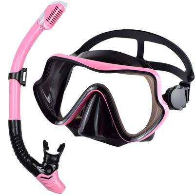 Set de snorkel de mască de scufundări pentru adulți din sticlă securizată Echipament de snorkeling panoramic profesional pentru antrenament de înot Kit de snorkel