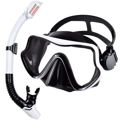 Set de snorkel de mască de scufundări pentru adulți din sticlă securizată Echipament de snorkeling panoramic profesional pentru antrenament de înot Kit de snorkel