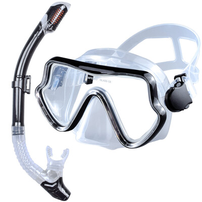 Set de snorkel de mască de scufundări pentru adulți din sticlă securizată Echipament de snorkeling panoramic profesional pentru antrenament de înot Kit de snorkel