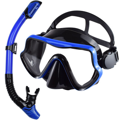 Set de snorkel de mască de scufundări pentru adulți din sticlă securizată Echipament de snorkeling panoramic profesional pentru antrenament de înot Kit de snorkel