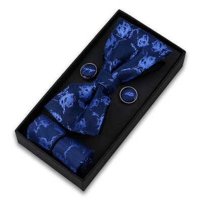 Bowtie komplekts vīriešiem Dāvanu kastīte Biznesa modes sarkana tauriņš kabatas kvadrātveida aproču pogu komplekts tauriņš 3gab Kāzu Hanky Cravatas Neck