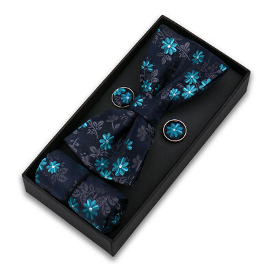 Bowtie komplekts vīriešiem Dāvanu kastīte Biznesa modes sarkana tauriņš kabatas kvadrātveida aproču pogu komplekts tauriņš 3gab Kāzu Hanky Cravatas Neck