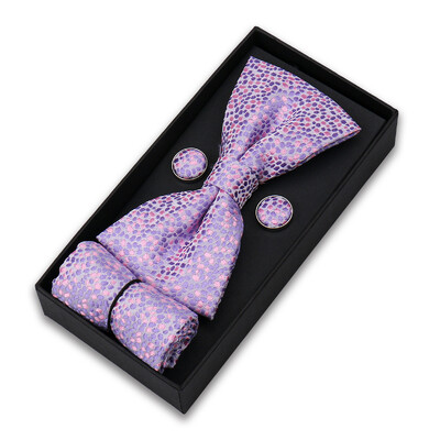 Bowtie komplekts vīriešiem Dāvanu kastīte Biznesa modes sarkana tauriņš kabatas kvadrātveida aproču pogu komplekts tauriņš 3gab Kāzu Hanky Cravatas Neck