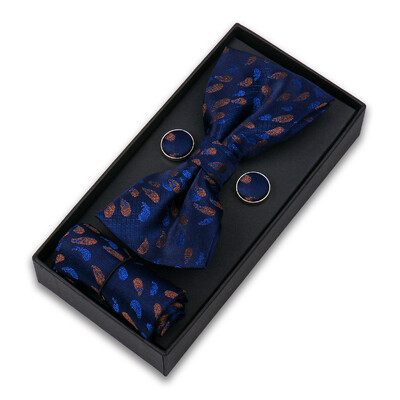 Bowtie komplekts vīriešiem Dāvanu kastīte Biznesa modes sarkana tauriņš kabatas kvadrātveida aproču pogu komplekts tauriņš 3gab Kāzu Hanky Cravatas Neck