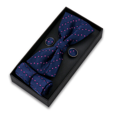 Bowtie komplekts vīriešiem Dāvanu kastīte Biznesa modes sarkana tauriņš kabatas kvadrātveida aproču pogu komplekts tauriņš 3gab Kāzu Hanky Cravatas Neck