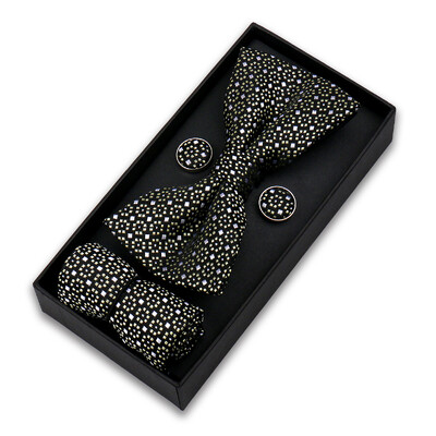 Bowtie komplekts vīriešiem Dāvanu kastīte Biznesa modes sarkana tauriņš kabatas kvadrātveida aproču pogu komplekts tauriņš 3gab Kāzu Hanky Cravatas Neck