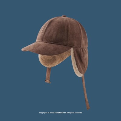 Căciulă bomber caldă îngroșată de catifea de toamnă și iarnă pentru bărbați și femei, în aer liber, ocazională, versatilă, retro, din piele de căprioară, pentru protecția urechilor