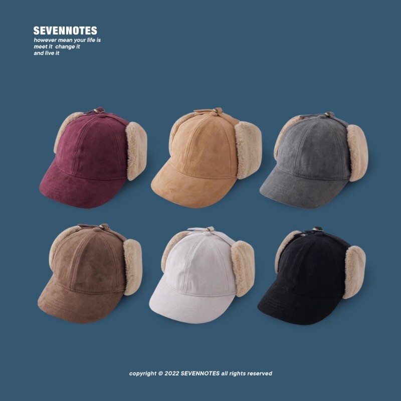 Căciulă bomber caldă îngroșată de catifea de toamnă și iarnă pentru bărbați și femei, în aer liber, ocazională, versatilă, retro, din piele de căprioară, pentru protecția urechilor