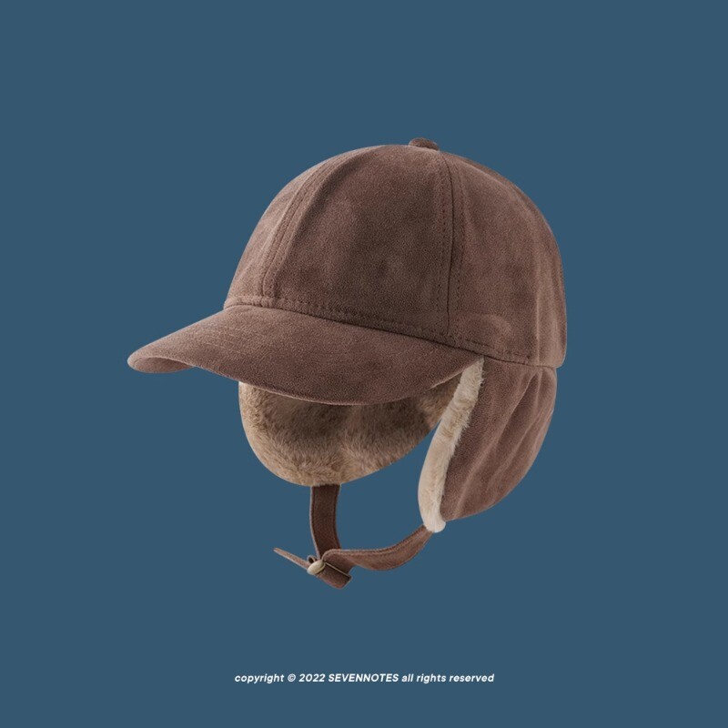 Căciulă bomber caldă îngroșată de catifea de toamnă și iarnă pentru bărbați și femei, în aer liber, ocazională, versatilă, retro, din piele de căprioară, pentru protecția urechilor