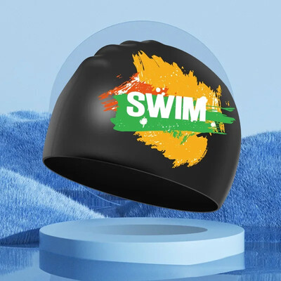 Șepci de înot din silicon pentru bărbați, femei, dimensiuni mari, păr lung, protecție pentru urechi, șepci de înot imprimate pentru adulți, accesorii pentru piscină
