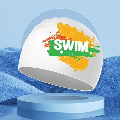 Șepci de înot din silicon pentru bărbați, femei, dimensiuni mari, păr lung, protecție pentru urechi, șepci de înot imprimate pentru adulți, accesorii pentru piscină