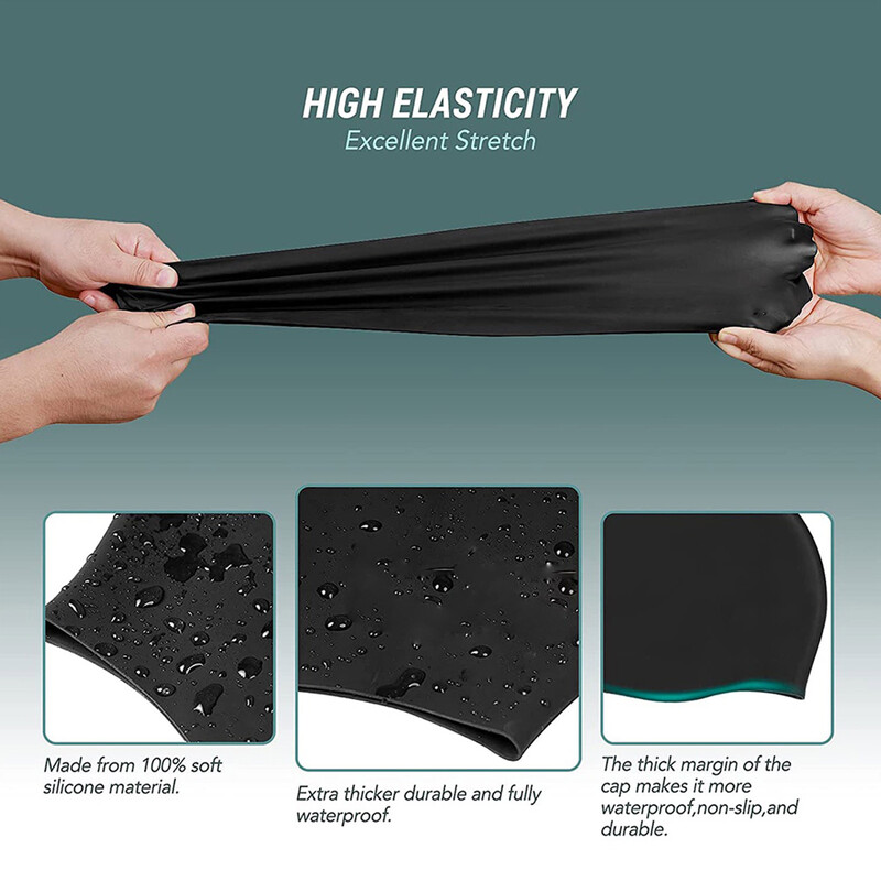 Șepci de înot din silicon Șepci de înot supradimensionate, cu păr lung, șapcă de înot impermeabilă cu protecție pentru urechi, scufundări, pălării de baie, accesorii pentru piscină