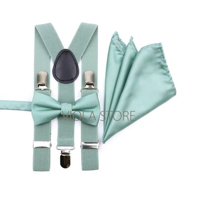 Kuum uus salvei roheline, soliidne 2,5 cm ripp, 6 cm lips Hankie vibu komplekt meestele Kid Cravat traksidega reguleeritavad rihmad pulmapeo tarvik