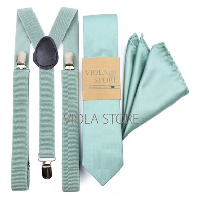 Kuum uus salvei roheline, soliidne 2,5 cm ripp, 6 cm lips Hankie vibu komplekt meestele Kid Cravat traksidega reguleeritavad rihmad pulmapeo tarvik