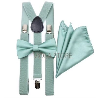 Kuum uus salvei roheline, soliidne 2,5 cm ripp, 6 cm lips Hankie vibu komplekt meestele Kid Cravat traksidega reguleeritavad rihmad pulmapeo tarvik