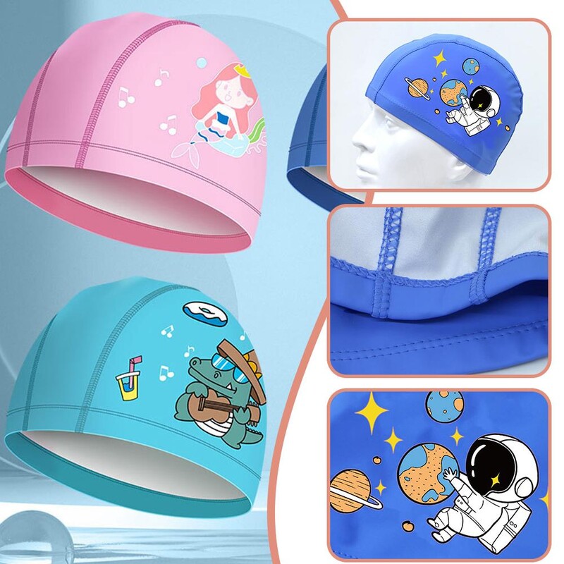 Cască de înot pentru copii din țesătură Pu, șapcă de înot cu turban elastic, pentru băieți, fete, extensibilă, confortabilă, pălării de baie K3i7