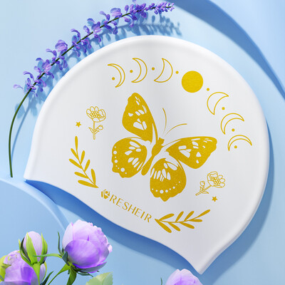 Cască de înot la modă nouă, din silicon, impermeabilă, imprimată, șapcă de înot fluture, pentru adulți, femei, duș, piscină