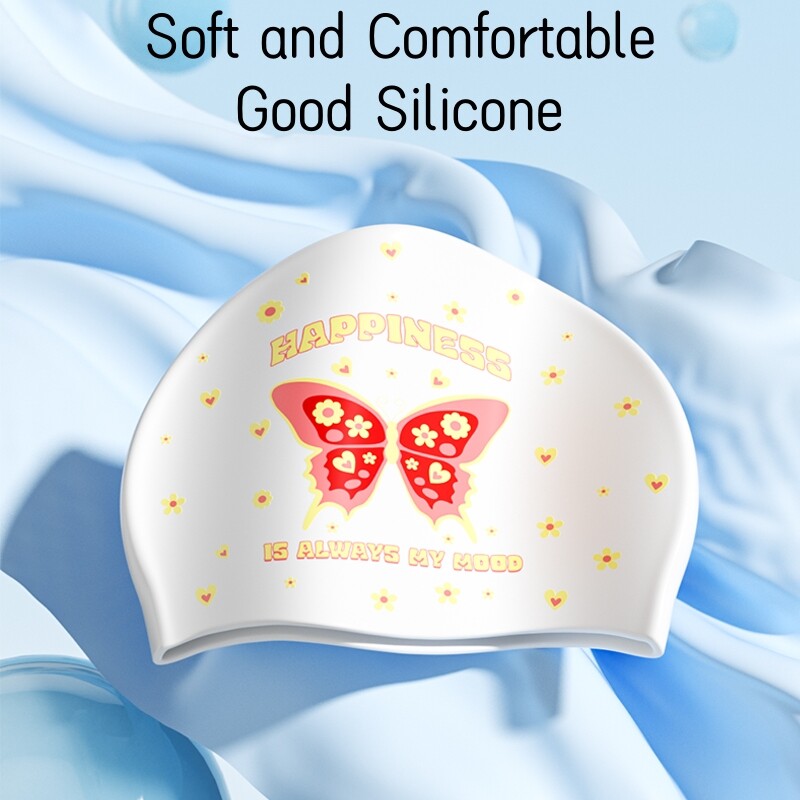 Cască de înot la modă nouă, din silicon, impermeabilă, imprimată, șapcă de înot fluture, pentru adulți, femei, duș, piscină