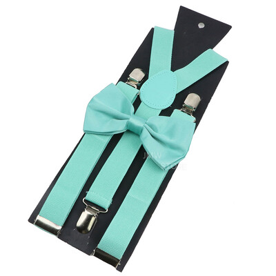 Elastīgi ādas bikšturi Bowtie komplekts Bikšturi Vīriešu Sieviešu Sage Green Regulējamas Bikšturi siksnas kāzu Y-muguras kreklu aksesuāri