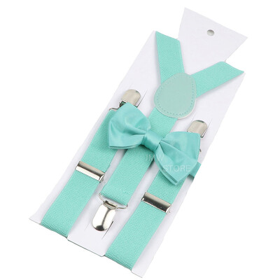 Elastīgi ādas bikšturi Bowtie komplekts Bikšturi Vīriešu Sieviešu Sage Green Regulējamas Bikšturi siksnas kāzu Y-muguras kreklu aksesuāri