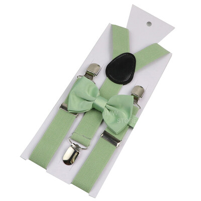 Elastīgi ādas bikšturi Bowtie komplekts Bikšturi Vīriešu Sieviešu Sage Green Regulējamas Bikšturi siksnas kāzu Y-muguras kreklu aksesuāri