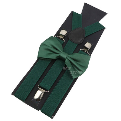 Elastīgi ādas bikšturi Bowtie komplekts Bikšturi Vīriešu Sieviešu Sage Green Regulējamas Bikšturi siksnas kāzu Y-muguras kreklu aksesuāri