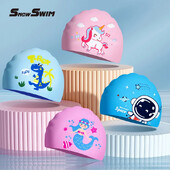 Bērnu peldcepure karikatūra silikona zēnu un meiteņu peldēšanas piederumi gariem matiem, ūdensnecaurlaidīga ausu aizsardzība, jauka peldcepure