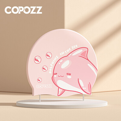 Șapcă de înot COPOZZ pentru copii, pentru copii, impermeabilă, elastică, din silicon, pentru piscină, cu protecție urechilor, pălărie de înot cu desene animate, pentru băieți, fete