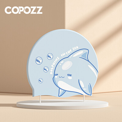 Șapcă de înot COPOZZ pentru copii, pentru copii, impermeabilă, elastică, din silicon, pentru piscină, cu protecție urechilor, pălărie de înot cu desene animate, pentru băieți, fete