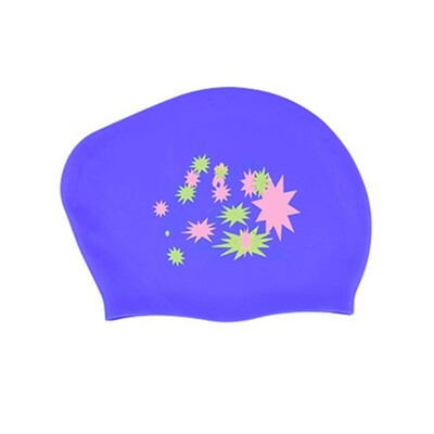 Cască de înot cu păr lung de mărime mare, model de stea, șapcă de înot din silicon, elastică, impermeabilă, echipament de înot pentru doamnă