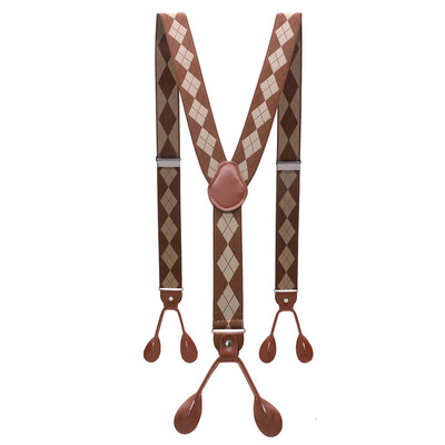 Унисекс ретро тиранти Мъжки презрамки Регулируеми тиранти с 6 копчета Еластични панталони с презрамки Y-образна форма Панталони от кафява кожа PU