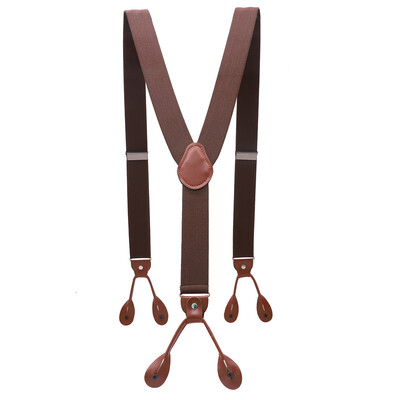 Унисекс ретро тиранти Мъжки презрамки Регулируеми тиранти с 6 копчета Еластични панталони с презрамки Y-образна форма Панталони от кафява кожа PU