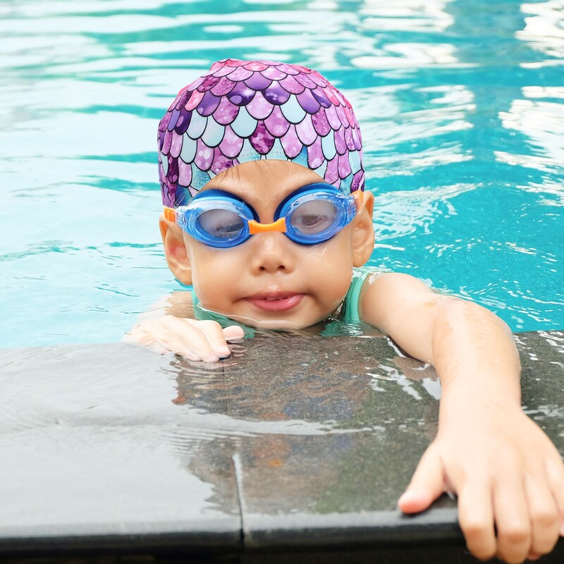 1 buc șapcă de înot sirenă pentru copii șapcă de înot cu sirenă șapcă de înot cu desene animate șapcă elastică din poliester pentru protecție pentru cap de înot