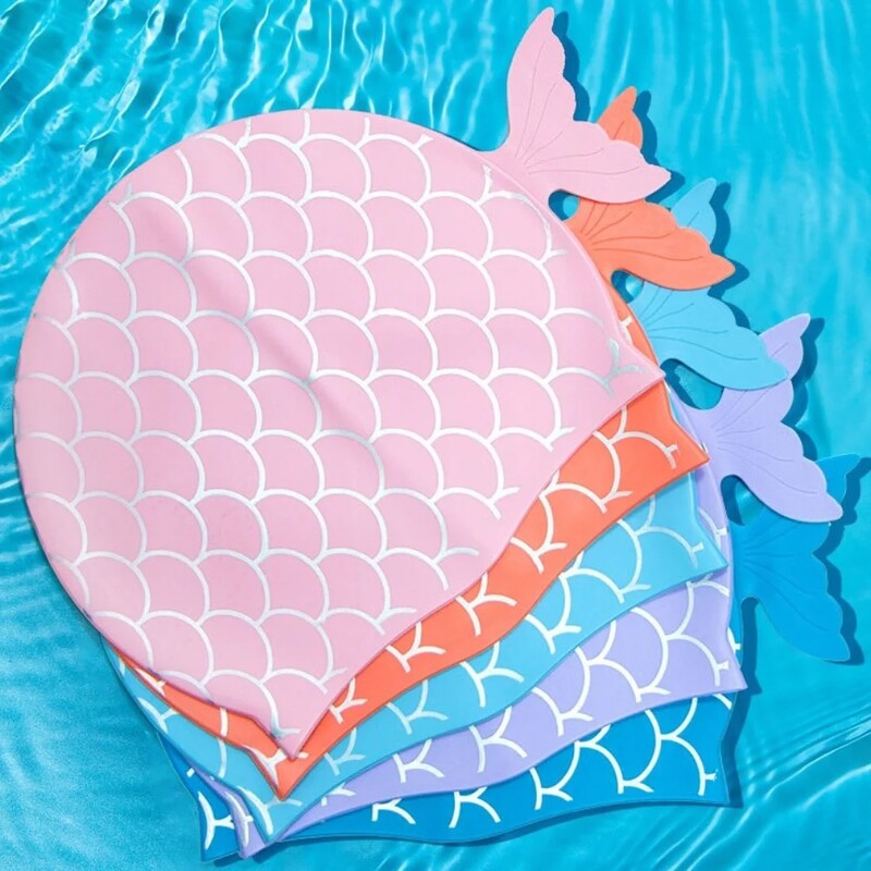 Căciulă de înot cu coadă de sirenă de desene animate Căciulă de înot din silicon Căciulă de înot impermeabilă Copii Fete Scufundări libere Accesorii de înot surfing