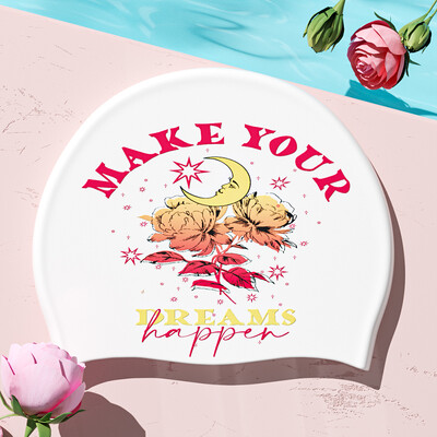 Nova elegantna silikonska kapa za plivanje, vodootporna, ne curi, kapa za plivanje s printom, bazen za tuširanje Održava kosu suhom