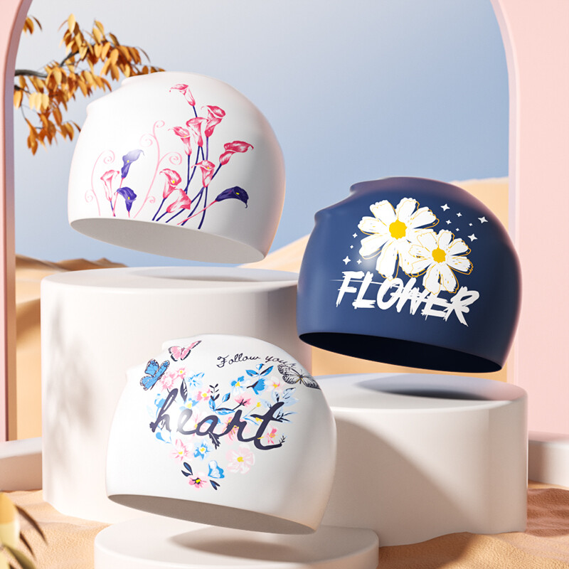 Nova elegantna silikonska kapa za plivanje, vodootporna, ne curi, kapa za plivanje s printom, bazen za tuširanje Održava kosu suhom