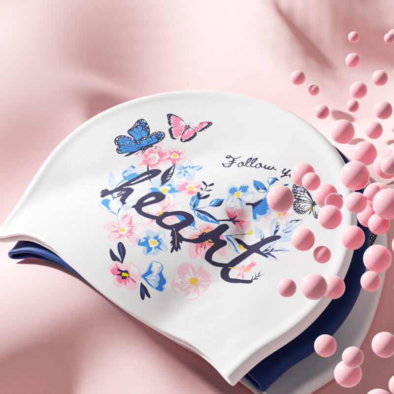 Nova elegantna silikonska kapa za plivanje, vodootporna, ne curi, kapa za plivanje s printom, bazen za tuširanje Održava kosu suhom