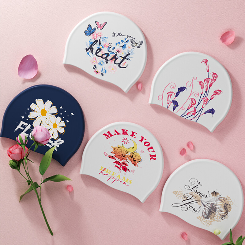 Nova elegantna silikonska kapa za plivanje, vodootporna, ne curi, kapa za plivanje s printom, bazen za tuširanje Održava kosu suhom